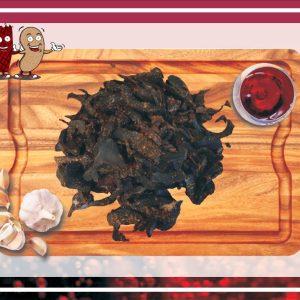 Buy Red Wine & Garlic Biltong online – gourmet, gluten-free, high-protein beef snack with bold flavor.