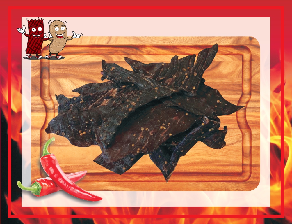 Buy Thin Hot Biltong online – spicy, lean high-protein beef snack with bold chilli seasoning.