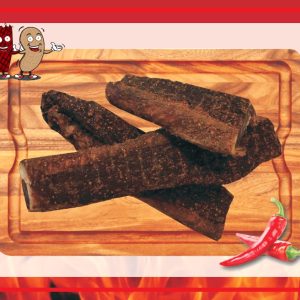 Buy Hot Fatty Biltong online – spicy, high-protein beef snack with fatty marbling and bold chilli heat.