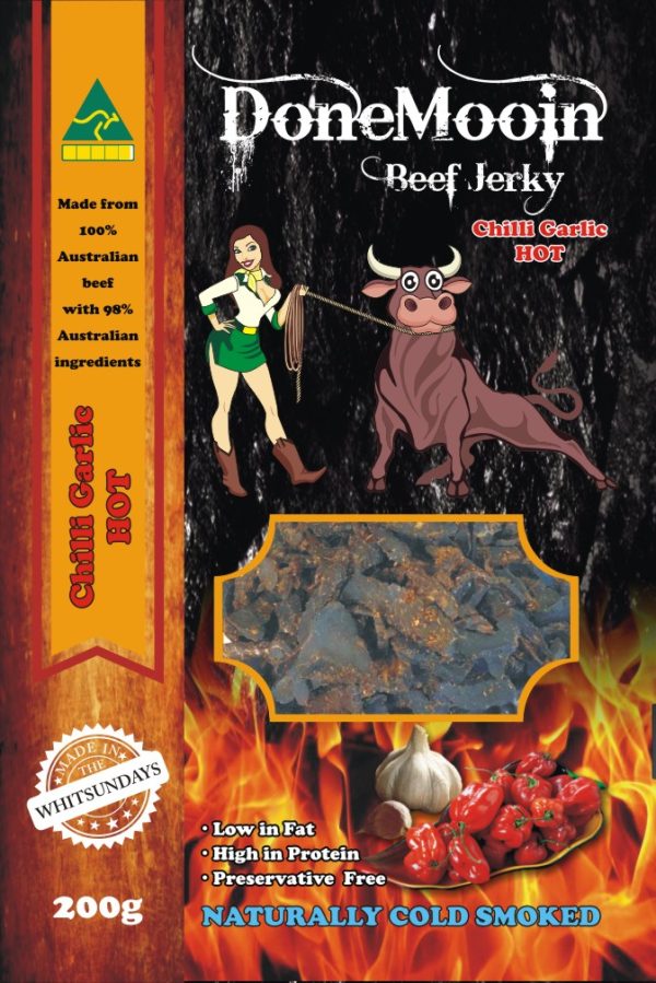 Chilli Garlic Hot 200g Buy Done Mooin Chilli Garlic Hot Jerky – spicy Australian beef jerky with habanero and garlic seasoning.