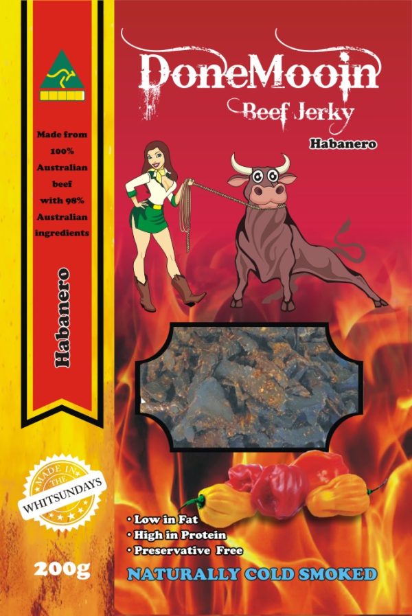 Buy Done Mooin Habanero Jerky – intense habanero chilli beef snack made from Australian beef.